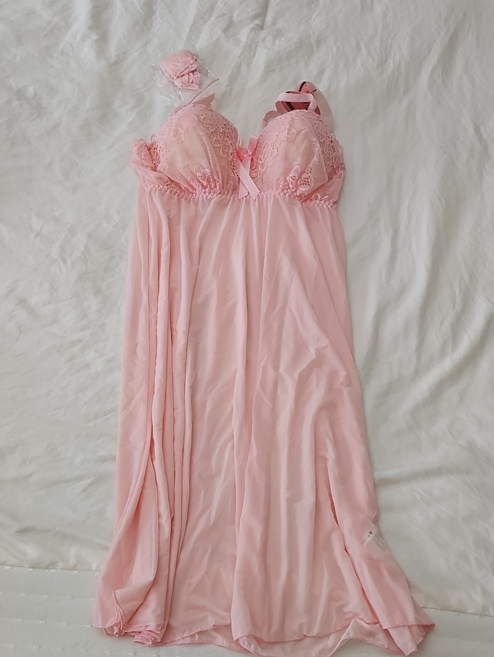 Sheer Lace Cup Pink Babydoll Chemise - Women Intimates